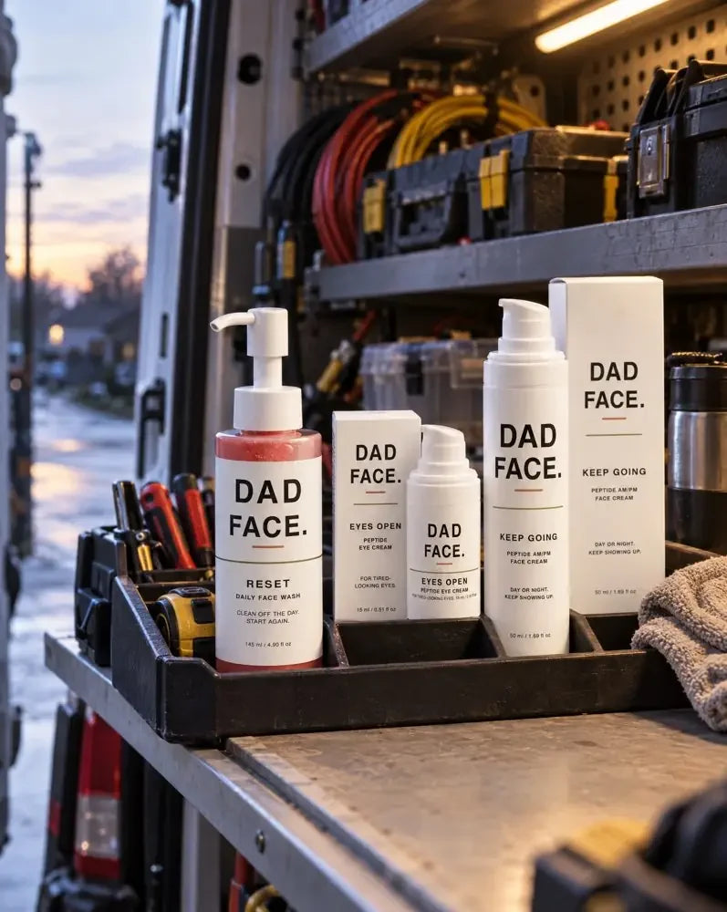 Dad Face routine on a van workbench